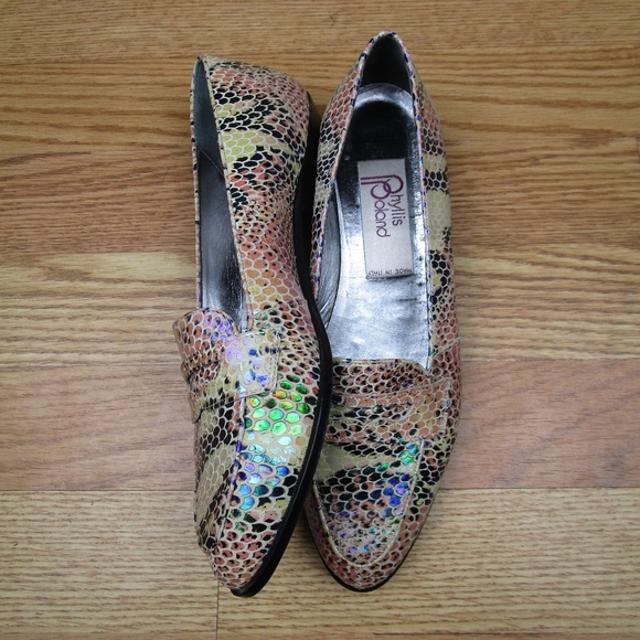 Vintage Italian Leather Iridescent Snakeprint Loafers Phyllis Poland 8 - Picture 6 of 10